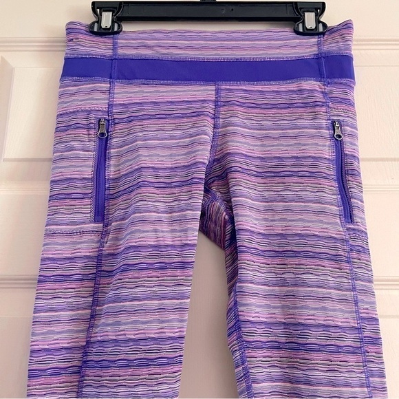 Lululemon Mid Rise Athletic Performance Leggings Stripes Purple Lavender Size 8 - Picture 3 of 15